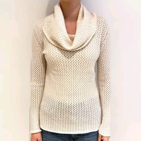 NEIMAN MARCUS Cashmere Sweater cowlneck Women M Ivory Lace Knit - Picture 1 of 8